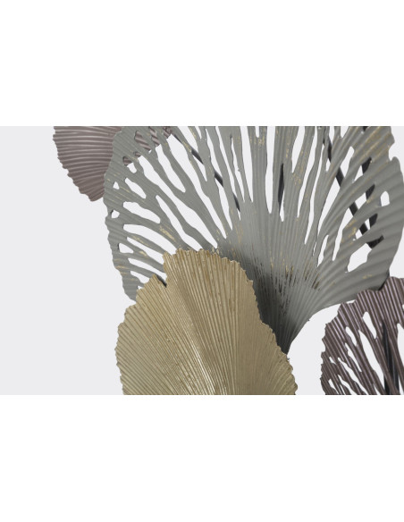 Grande Décoration murale moderne Feuilles ginkgo 76x126 Métal Gris Marron Doré Diply 