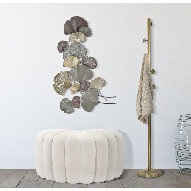 Grande Décoration murale moderne Feuilles ginkgo 76x126 Métal Gris Marron Doré Diply 