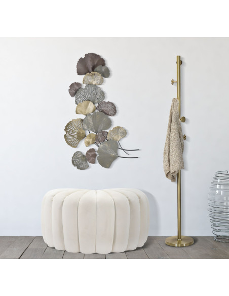 Grande Décoration murale moderne Feuilles ginkgo 76x126 Métal Gris Marron Doré Diply 