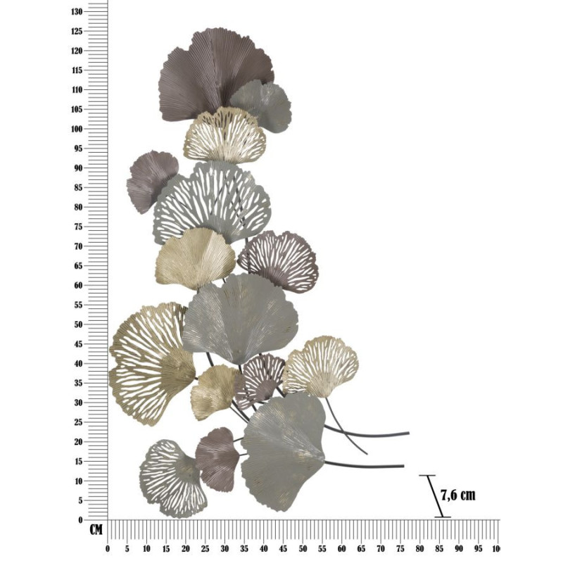 Grande Décoration murale moderne Feuilles ginkgo 76x126 Métal Gris Marron Doré Diply 