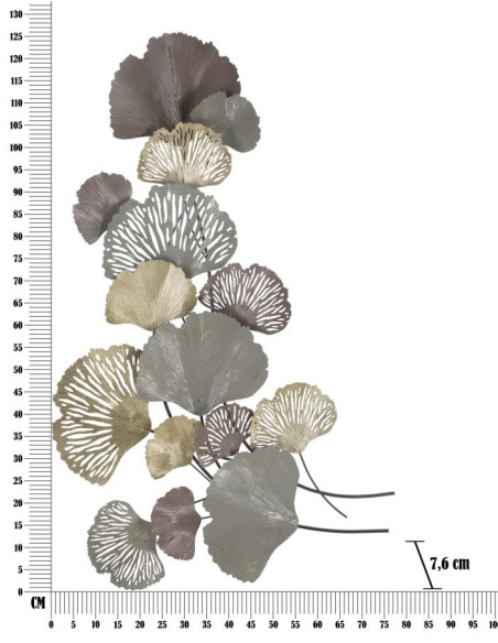Grande Décoration murale moderne Feuilles ginkgo 76x126 Métal Gris Marron Doré Diply 