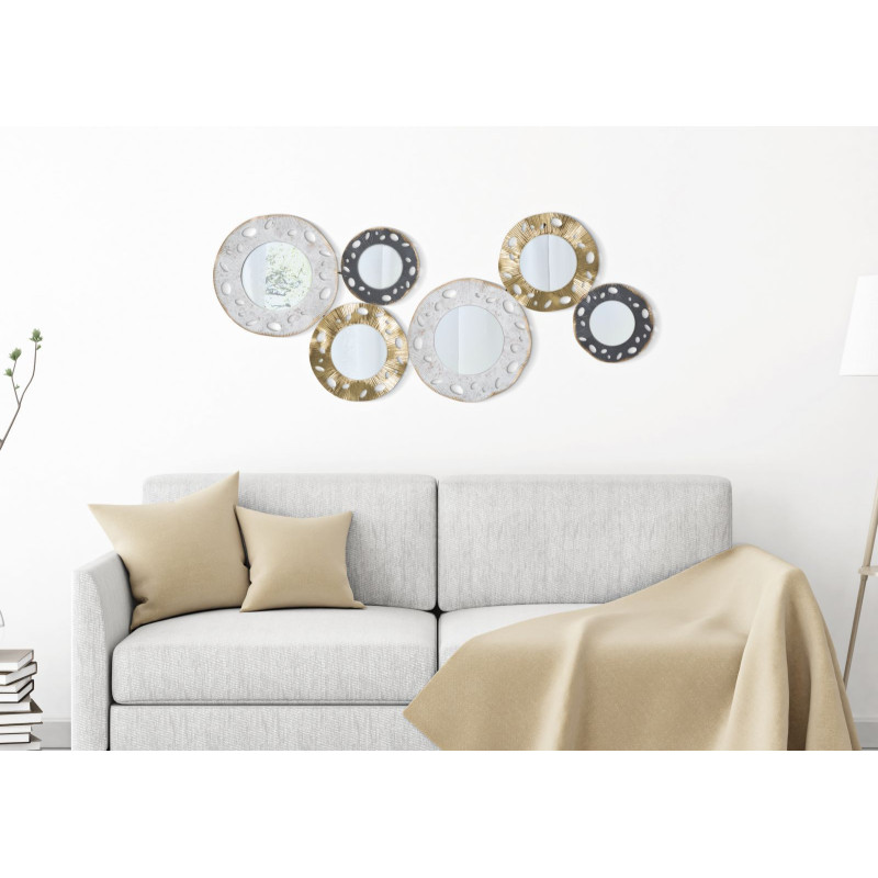 Grande Décoration murale moderne Miroirs 104x45 Métal Doré Blanc crème Noir Gloty 
