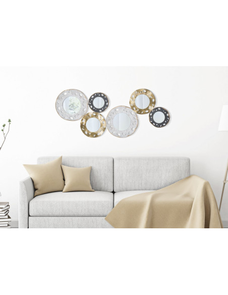 Grande Décoration murale moderne Miroirs 104x45 Métal Doré Blanc crème Noir Gloty 