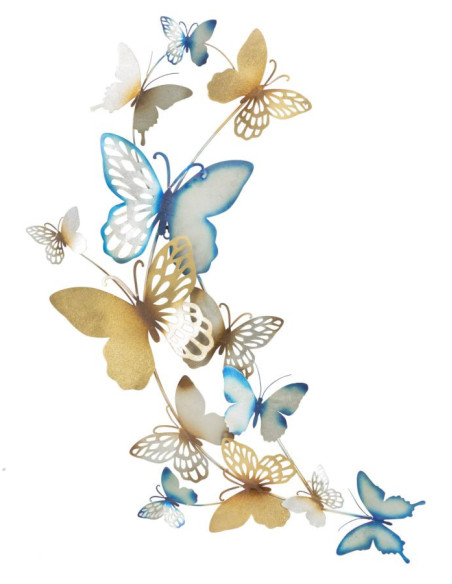 Grande déco murale moderne Papillons Hauteur 111 cm Métal Bleu Doré Butterflies 