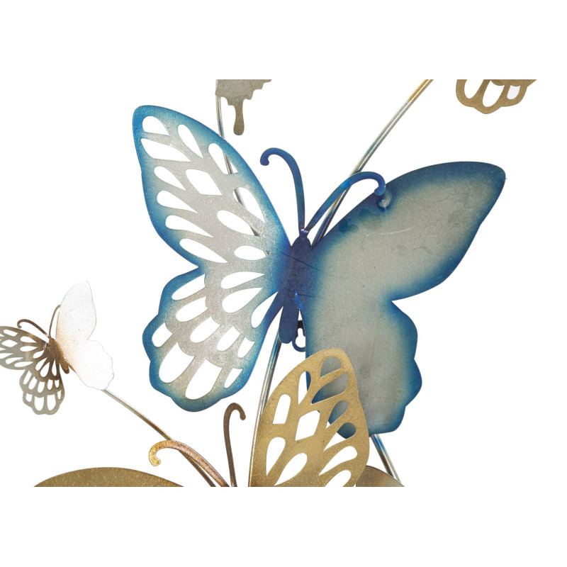 Grande déco murale moderne Papillons Hauteur 111 cm Métal Bleu Doré Butterflies 