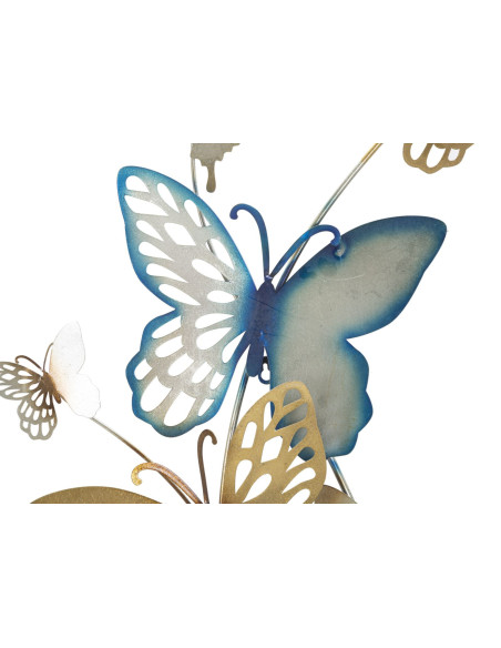 Grande déco murale moderne Papillons Hauteur 111 cm Métal Bleu Doré Butterflies 
