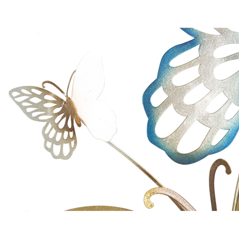 Grande déco murale moderne Papillons Hauteur 111 cm Métal Bleu Doré Butterflies 