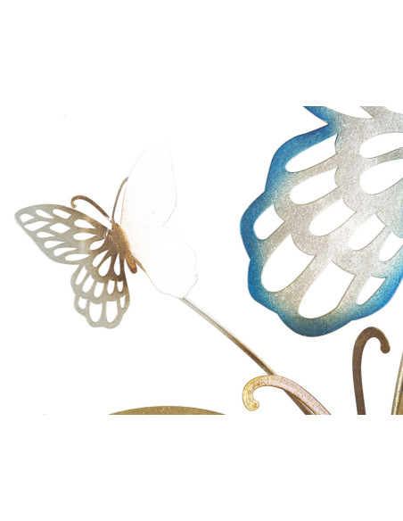 Grande déco murale moderne Papillons Hauteur 111 cm Métal Bleu Doré Butterflies 