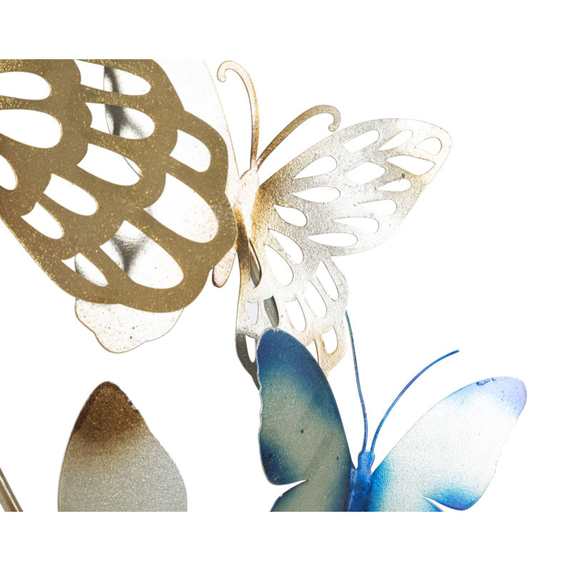 Grande déco murale moderne Papillons Hauteur 111 cm Métal Bleu Doré Butterflies 