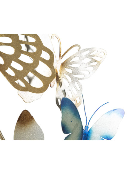 Grande déco murale moderne Papillons Hauteur 111 cm Métal Bleu Doré Butterflies 