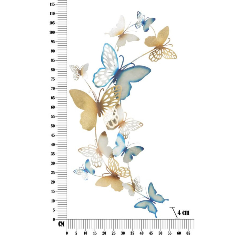 Grande déco murale moderne Papillons Hauteur 111 cm Métal Bleu Doré Butterflies 