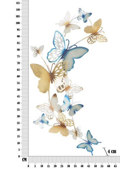 Grande déco murale moderne Papillons Hauteur 111 cm Métal Bleu Doré Butterflies 