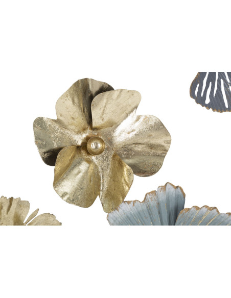 Décoration murale moderne Fleurs & Papillons 78x74 Métal Doré Gris Blanc crème Campur 