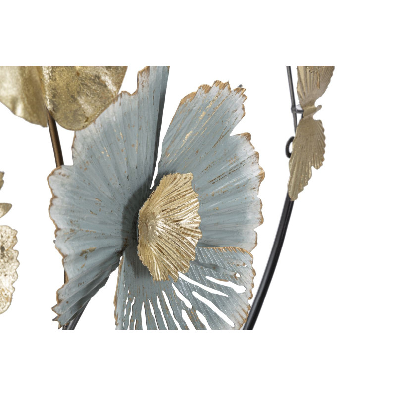 Décoration murale moderne Fleurs & Papillons 78x74 Métal Doré Gris Blanc crème Campur 
