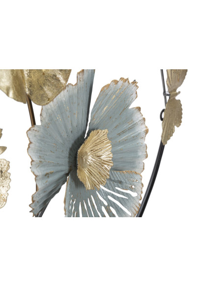 Décoration murale moderne Fleurs & Papillons 78x74 Métal Doré Gris Blanc crème Campur 