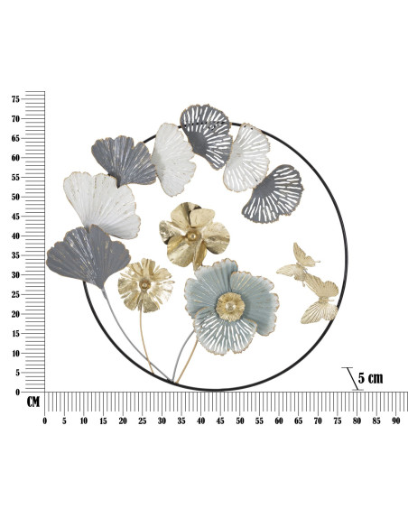 Décoration murale moderne Fleurs & Papillons 78x74 Métal Doré Gris Blanc crème Campur 