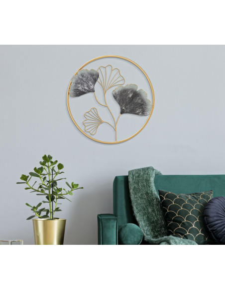 Décoration murale moderne Fleurs abstraites 45x45 Métal Doré Gris Flower 