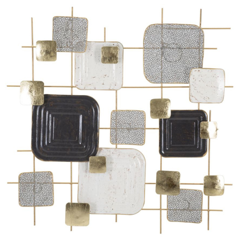 Décoration murale moderne Motifs géométriques 80x80 Métal Doré Noir Gris Cubes 
