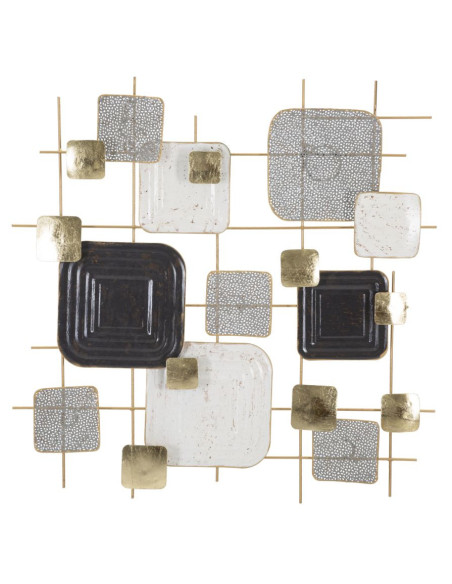 Décoration murale moderne Motifs géométriques 80x80 Métal Doré Noir Gris Cubes 