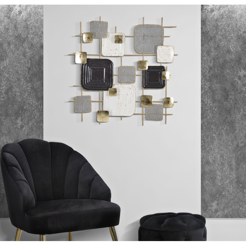 Décoration murale moderne Motifs géométriques 80x80 Métal Doré Noir Gris Cubes 