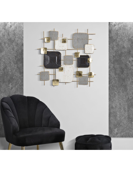 Décoration murale moderne Motifs géométriques 80x80 Métal Doré Noir Gris Cubes 
