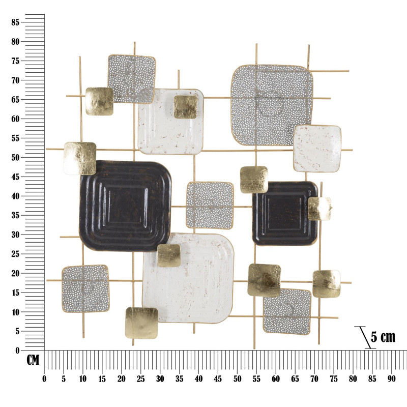 Décoration murale moderne Motifs géométriques 80x80 Métal Doré Noir Gris Cubes 