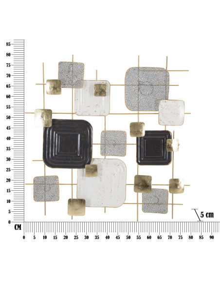 Décoration murale moderne Motifs géométriques 80x80 Métal Doré Noir Gris Cubes 
