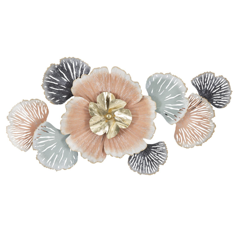 Décoration murale tropicale chic 93x53 Métal Rose Noir Doré Soty 