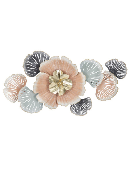 Décoration murale tropicale chic 93x53 Métal Rose Noir Doré Soty 
