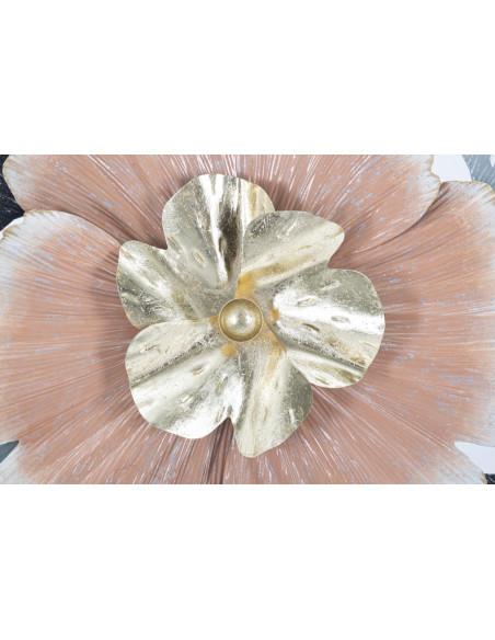 Décoration murale tropicale chic 93x53 Métal Rose Noir Doré Soty 
