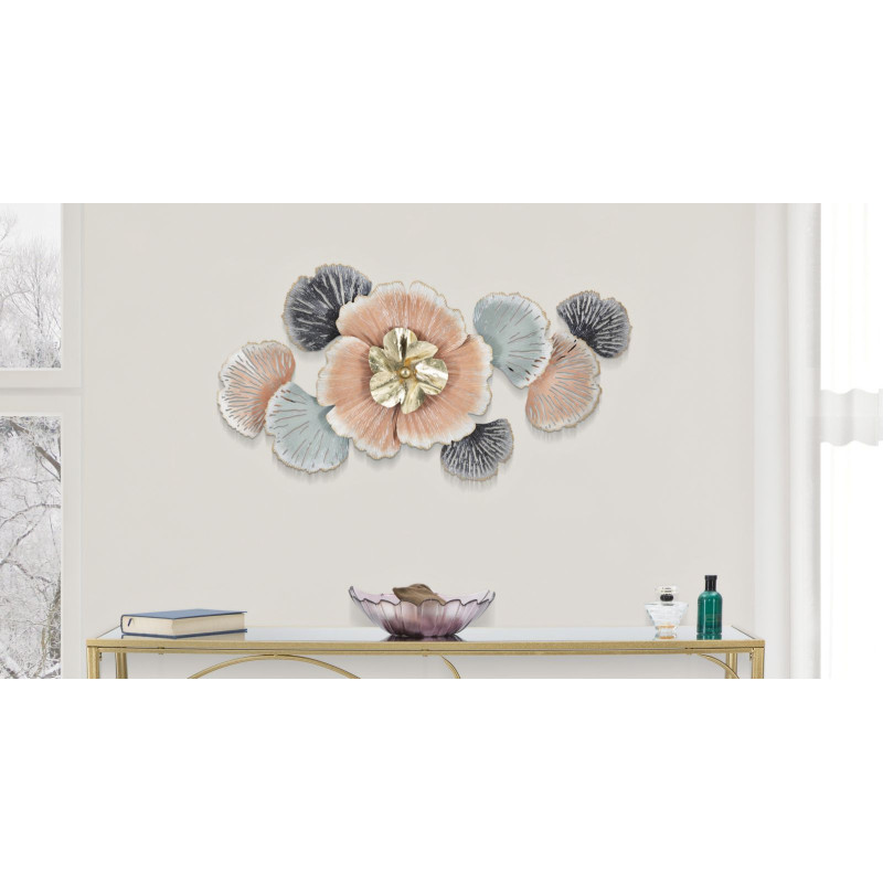 Décoration murale tropicale chic 93x53 Métal Rose Noir Doré Soty 