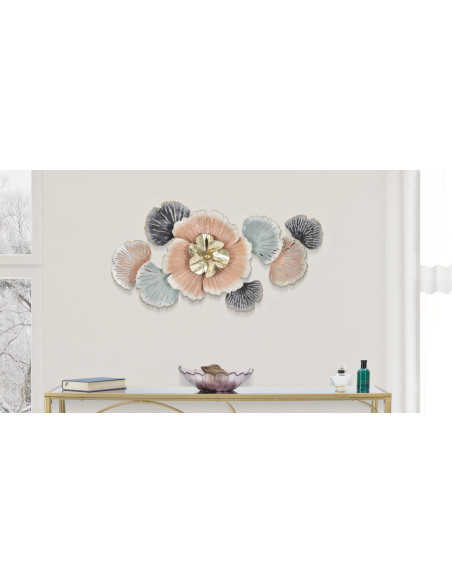 Décoration murale tropicale chic 93x53 Métal Rose Noir Doré Soty 