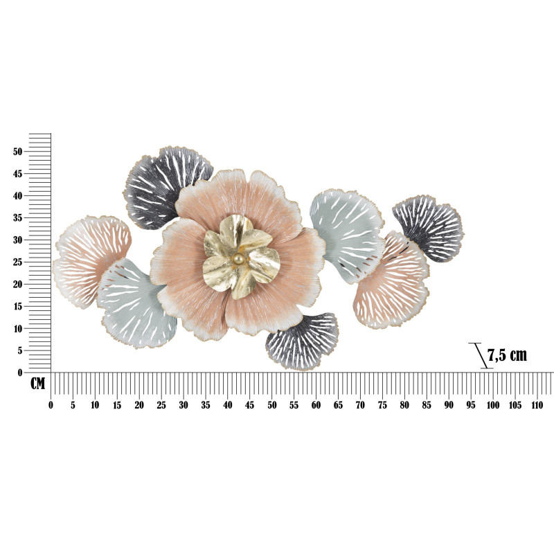 Décoration murale tropicale chic 93x53 Métal Rose Noir Doré Soty 