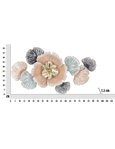 Décoration murale tropicale chic 93x53 Métal Rose Noir Doré Soty 
