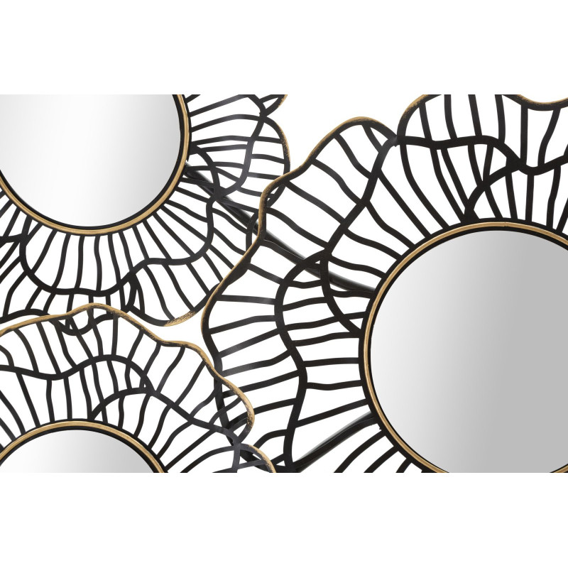 Grande Décoration murale moderne Fleurs & Miroirs 121x56 Métal Noir Doré Osaka 