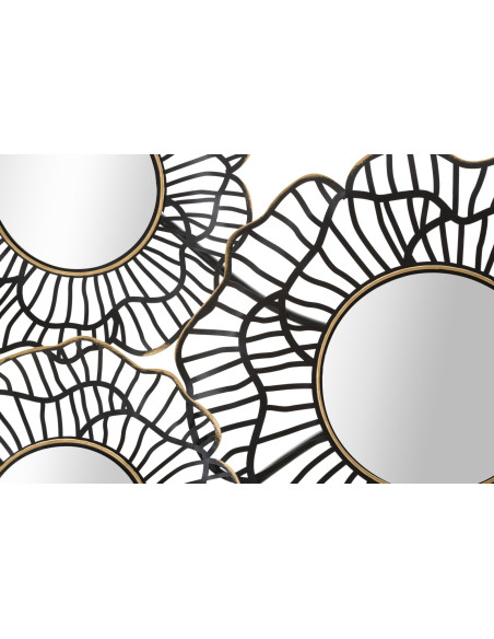 Grande Décoration murale moderne Fleurs & Miroirs 121x56 Métal Noir Doré Osaka 