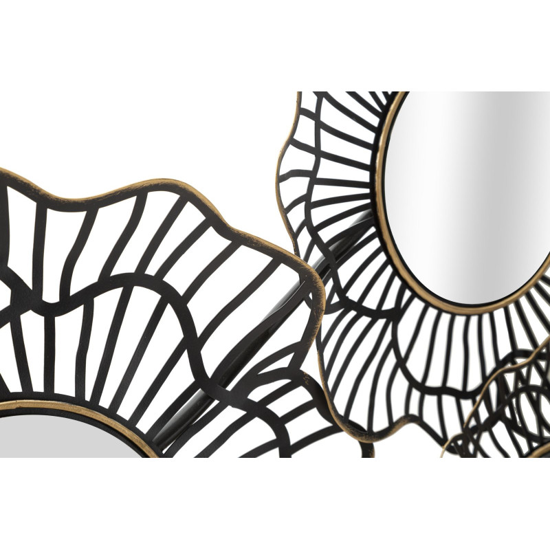 Grande Décoration murale moderne Fleurs & Miroirs 121x56 Métal Noir Doré Osaka 