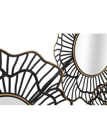 Grande Décoration murale moderne Fleurs & Miroirs 121x56 Métal Noir Doré Osaka 