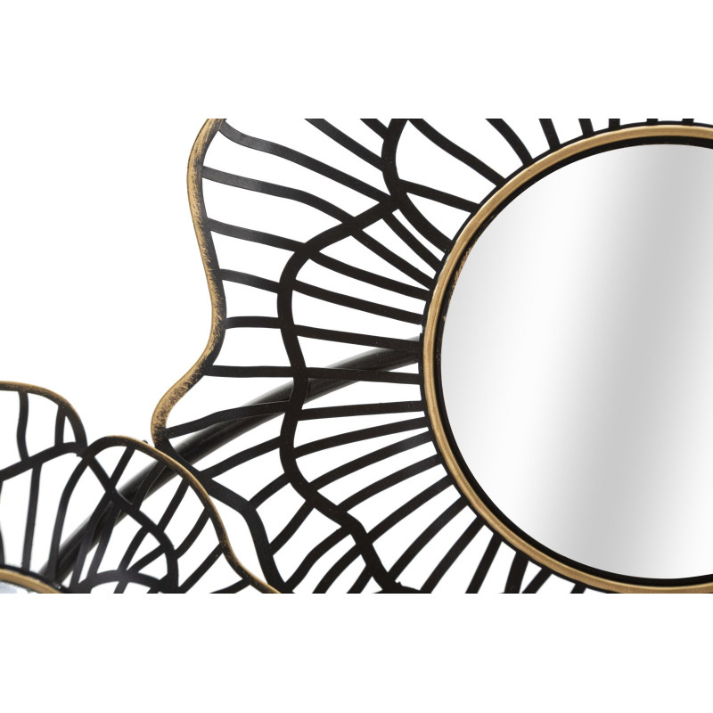 Grande Décoration murale moderne Fleurs & Miroirs 121x56 Métal Noir Doré Osaka 