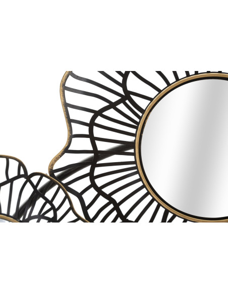 Grande Décoration murale moderne Fleurs & Miroirs 121x56 Métal Noir Doré Osaka 