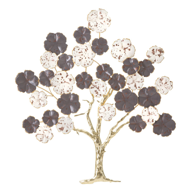 Décoration murale moderne Arbre fleuri 73x80 Métal Marron Blanc crème Doré Albero 