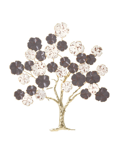 Décoration murale moderne Arbre fleuri 73x80 Métal Marron Blanc crème Doré Albero 