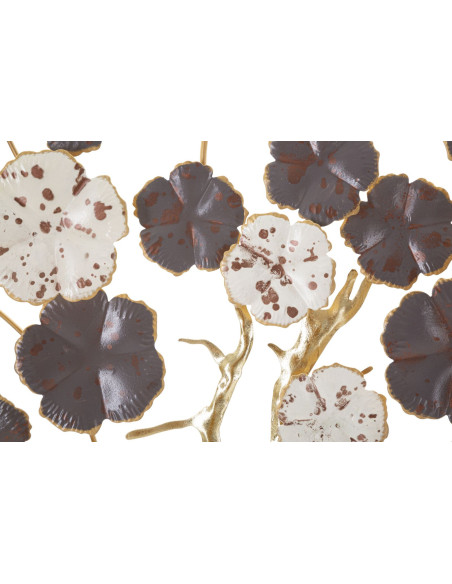 Décoration murale moderne Arbre fleuri 73x80 Métal Marron Blanc crème Doré Albero 