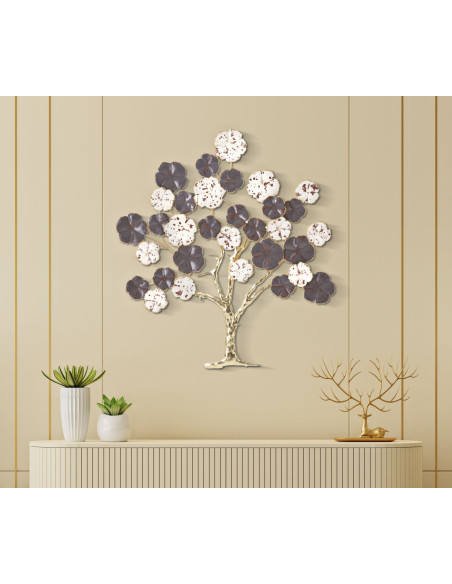 Décoration murale moderne Arbre fleuri 73x80 Métal Marron Blanc crème Doré Albero 