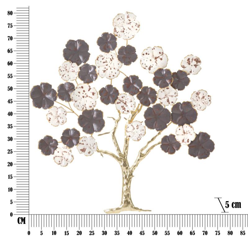 Décoration murale moderne Arbre fleuri 73x80 Métal Marron Blanc crème Doré Albero 