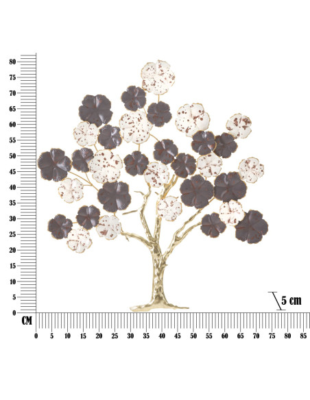 Décoration murale moderne Arbre fleuri 73x80 Métal Marron Blanc crème Doré Albero 