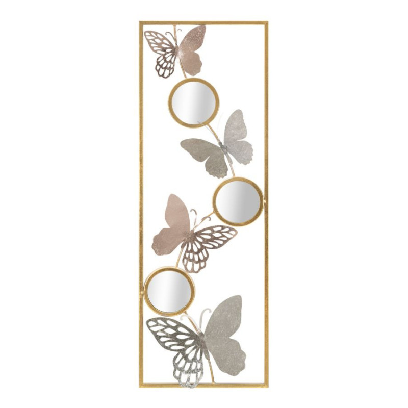 Décoration murale moderne Papillons & Miroirs 31x90 Métal Doré Argenté Buttry A 