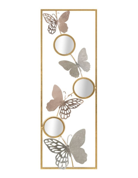 Décoration murale moderne Papillons & Miroirs 31x90 Métal Doré Argenté Buttry A 