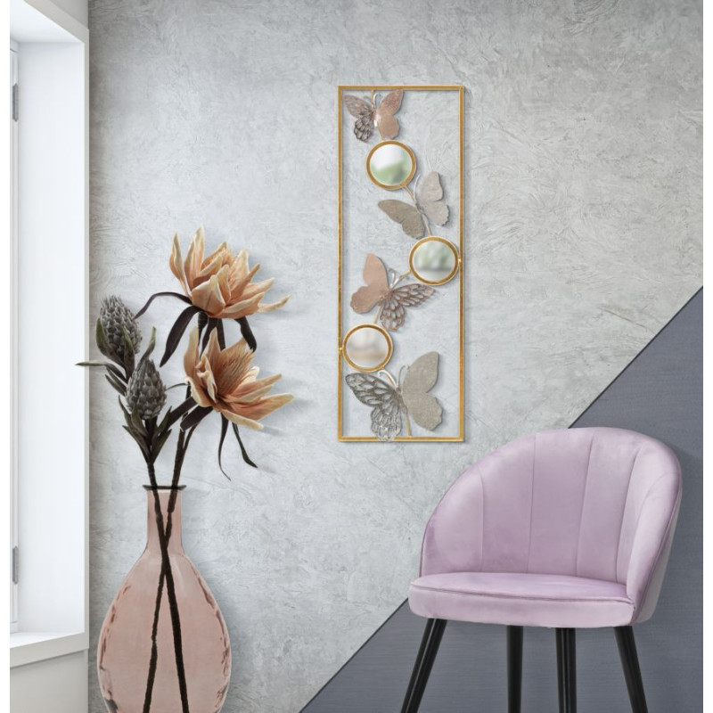 Décoration murale moderne Papillons & Miroirs 31x90 Métal Doré Argenté Buttry A 