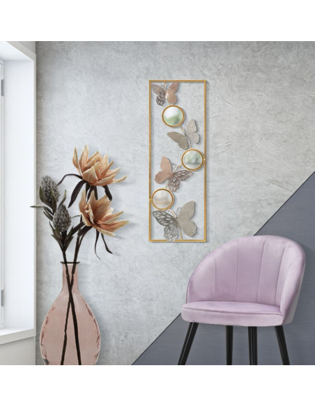 Décoration murale moderne Papillons & Miroirs 31x90 Métal Doré Argenté Buttry A 